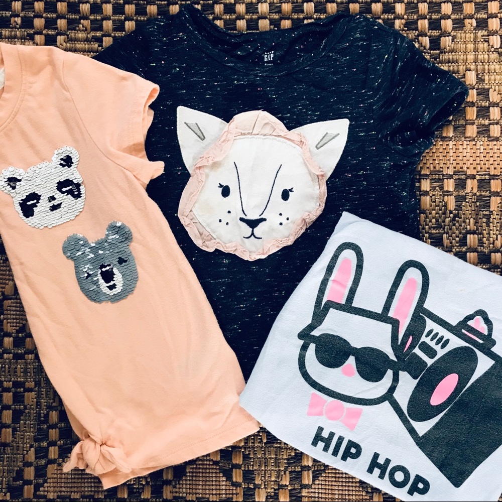 (3) GAP Cat & Jack Tee Shirts Bunny Lion Panda